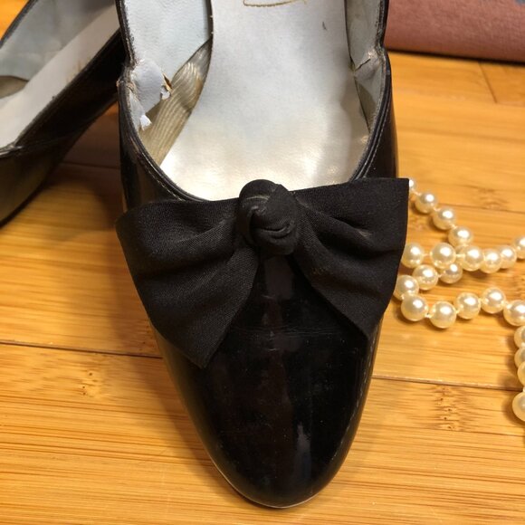 Vintage Womens Black Heels with Bow Life Stride Mad Men sz 9 Witchy Halloween - Picture 3 of 11